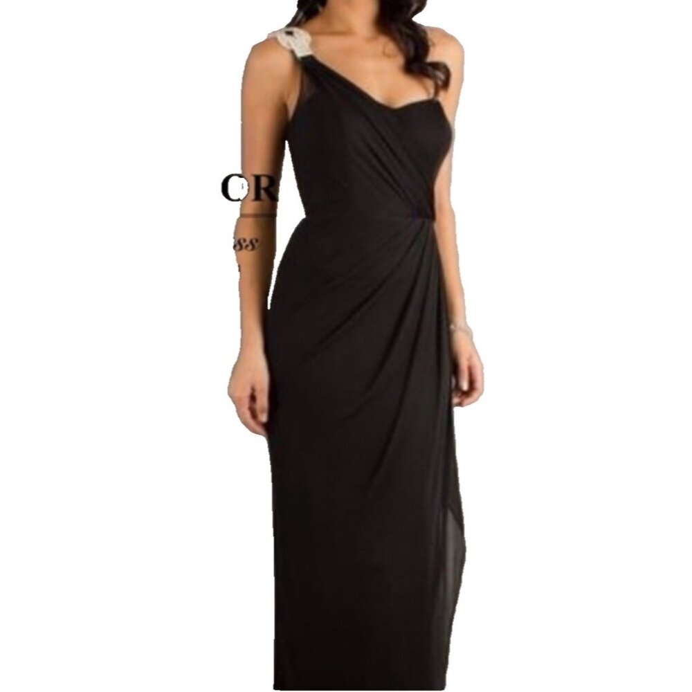 Xscape Dress Navy Blue 14 Long Beaded Ruffle Wedding Cruise Formal Mother Bride